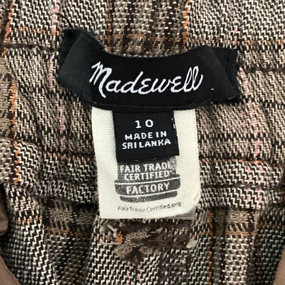 Madewell Plaid Pleated Wide Leg Pants Career Office Brown High Rise Womens 10 - Picture 4 of 9